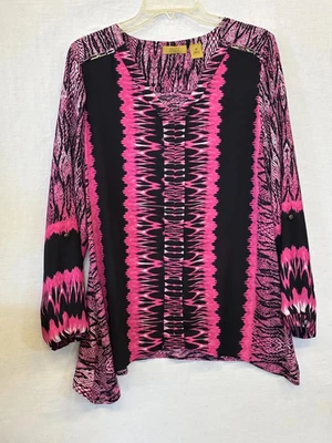 Женская туника Valerie Stevens Цвет розовый Цвет черный Размер Medium Подол Sharkbite Длинные рукава - Изображение 1 из 3