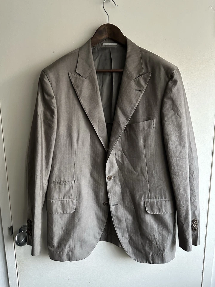 РЕДКИЙ блейзер Brunello Cucinelli Sea Isle хлопок пик лацкан елочка EU54 - Изображение 1 из 4