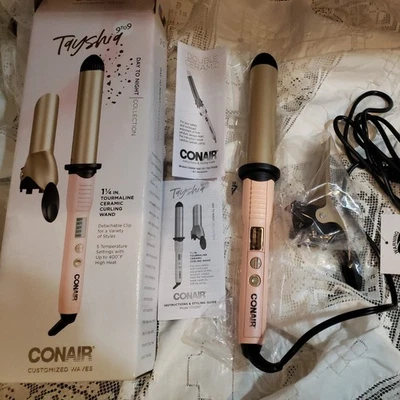 Tayshia 1 And 1/4-in Tourmaline Ceramic Curling Wand Detachable Clip Pink/Gold - Image 1 of 4