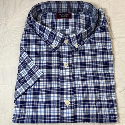UNTUCKit Trotanoy Shirt Mens 2XL Reg Fit Blue Plaid Short Sleeve Button Up NEW - Image 1 of 4