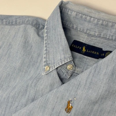 Ralph Lauren Men's L Chambray Short Sleeve Button Down Shirt Light Blue - Image 1 of 4