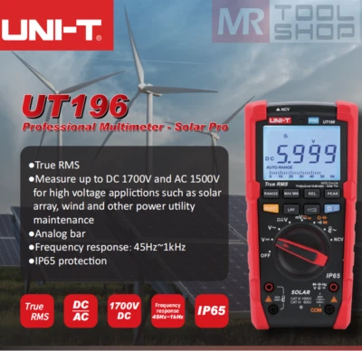 UNI-T Solar PRO Digital Multimeter Voltmeter DC 1700V LPF Peak Hold Tester UT196 - Image 1 of 4