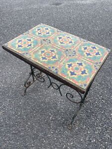 California Arts And Crafts Iron And Tile Side Table Antique 