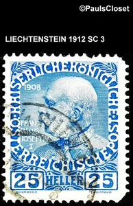 LIE 1912 SC 3 PRINCE JOHANN II 25h DARK BLUE USED F/VF - Picture 1 of 2