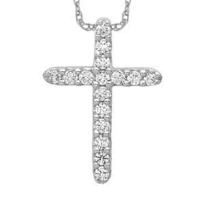 14K Solid White Gold Diamond Cross Necklace - Picture 1 of 5