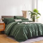 Dark Green Twin Comforter Set with Sheets,Tufted Bed in a Bag 7 Pieces,Chevron V