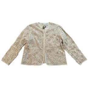 NWT 1990s VTG Chico's Tan Cream Floral Embroidered Lightweight Cotton Jacket 16 - Picture 1 of 5
