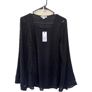 Loveriche Boho Sheer Black Flowy Beach Top - Picture 1 of 3