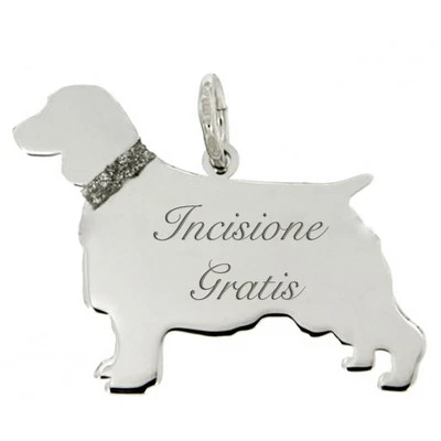 Ciondolo cane Spring Spaniel mm 21x28 argento 925 rodiato con incisione gratis - Immagine 1 di 2