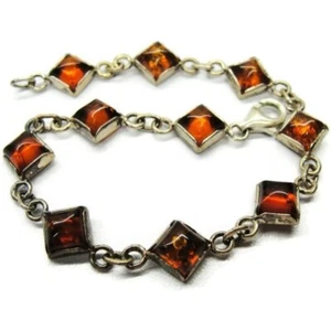 Pulsera de plata de ley 925 cuadrada ámbar oscuro piedras cuadradas HM - Imagen 1 de 6