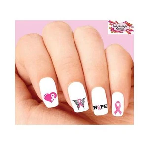 Waterslide Nail Decals Set of 20 - Pink Breast Cancer Awareness Ribbon Assorted - Picture 1 of 1