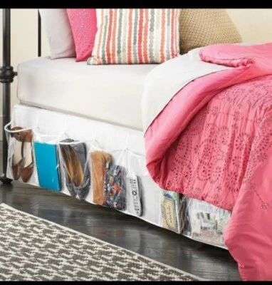 Falda organizadora organizadora 16 bolsillos de almacenamiento transparentes se adapta a doble a king 8 por lado Whitmor Foto 1 de 4