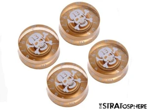 *NEW 4 CONTROL KNOBS for Gibson Les Paul 6mm Shaft Push On Gold & White Skull - Picture 1 of 1