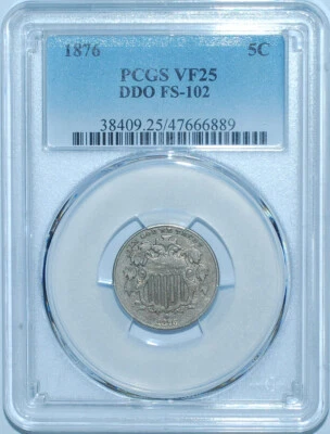 1876 PCGS VF25 FS-102 DDO Doubled Die Obverse Shield Nickel - Image 1 of 4