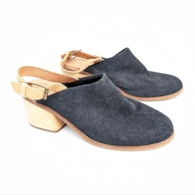 Zuecos de mulas TOMS Leila de gamuza negra con tacón de bloque Foto 1 de 4