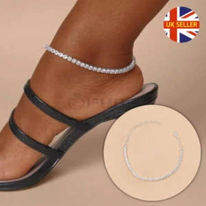 Pulsera de tenis de plata esterlina 925 con cadena de tobillo de imitación circonio cúbico - Imagen 1 de 11