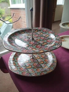 2 Tier Vintage Midwinter Ceramic Round Display Cake Stand - Floral - Picture 1 of 2