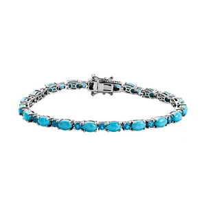 15ct Oval Cut turquoise & Sky Blue Topaz Tennis Bracelet in 925 Sterling silver - Picture 1 of 4