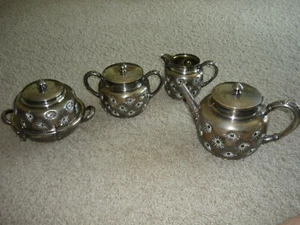 HERMOSA PLACA DE PLATA HOMAN ANTIGUA 7 PIEZAS. JUEGO DE TÉ, 1896-1904 - Imagen 1 de 8