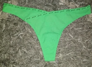 VS Rosa Algodón Acanalado Logo Tanga Panty NUEVO Medio Verde Brillante - Imagen 1 de 2