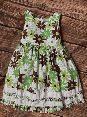 Vestido Floral Polly & Friends Verde Marrón Blanco Margarita Con Volantes Talla Niño Pequeño 5 Foto 1 de 4