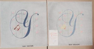 2 Rita Designs Hand Painted Needlepoint Canvases "Y" - Imagen 1 de 5