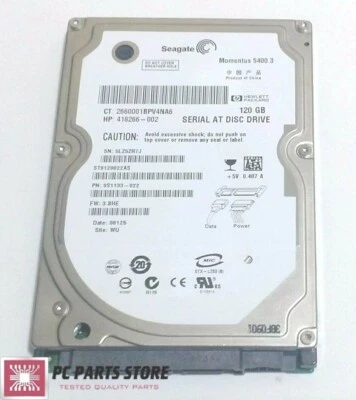 Seagate ST9120822AS 2.5" SATA 120GB HARD DRIVE DATE 08125 100398689 REV C PARTS - Image 1 of 4