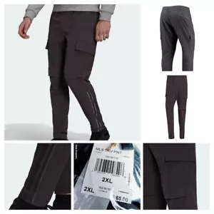 2XL Men's Adidas Cargo Pants Black Zipper Pockets Stretch Utility Travel MLS New - Picture 1 of 11