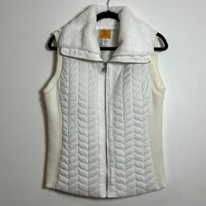 Ruby Rd Womens M Cream Full Zip Quilted Puffer Vest w/Faux Fur Collar Sleeveless - Picture 1 of 6