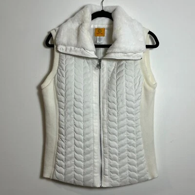 Ruby Rd Womens M Cream Full Zip Quilted Puffer Vest w/Faux Fur Collar Sleeveless - Image 1 of 4