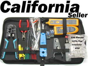 Networking RJ45 RJ11 RJ12 Cable Tool Kit Tester Crimper Cutter + 100 CAT5 Plug 