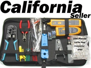 Networking RJ45 RJ11 RJ12 Cable Tool Kit Tester Crimper Cutter + 100 CAT5 Plug - Picture 1 of 11