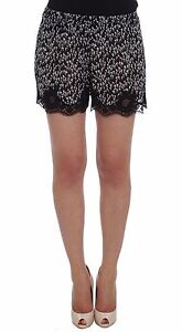 DOLCE & GABBANA Shorts Black White Floral Lace Silk Sleepwear IT4/US L RRP $360