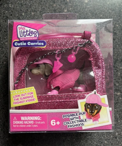 Real Littles Cutie Carries DACHSHUND in Pet Carrier with charms NIB PINK SPARKLE Cover