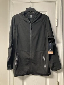 Cali Sport + Solid Black Long Sleeve Zip Up Hooded Jacket Size 1X - Picture 1 of 5