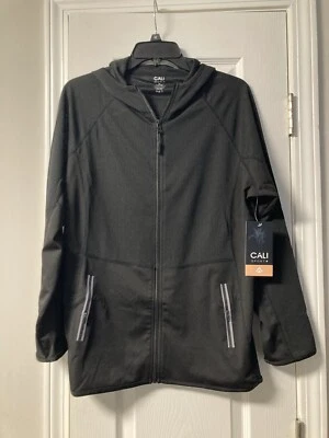Cali Sport + Solid Black Long Sleeve Zip Up Hooded Jacket Size 1X - Image 1 of 4