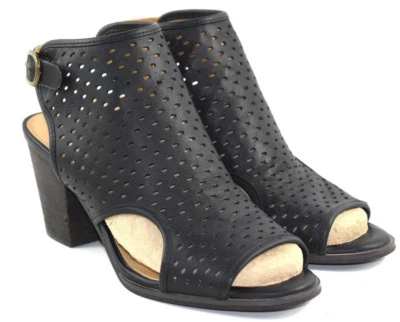 Sapatos femininos Lucky Brand Halona tamanho 8 M couro preto pré-furado salto peep toe - Imagem 1 de 4