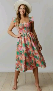 Midi Tropical Multicolor Dress L Hawaii - Picture 1 of 3