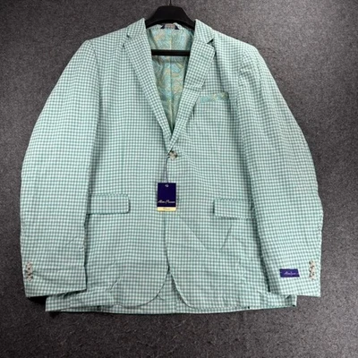 Chaqueta Blazer Abrigo Deportivo Alan River Para Hombre XL Turquesa Cuadros Lino Rayón Foto 1 de 4