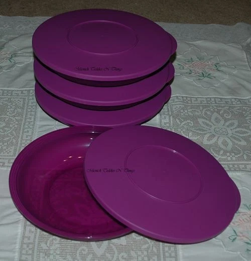 TUPPERWARE PURPLE ALOHA ALFRESCO IMPRESSIONS 1L DOUBLE PLATE BOWL -  SET OF FOUR - Image 1 of 1