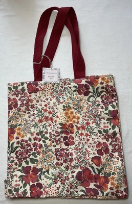 LAURA ASHLEY Tote BAG REUSABLE CREAN RED GREEN ORANGE FLOWERS 16 X 16 X 6 NWT - Image 1 of 3