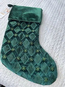 Smaragdgrüner Samt Perlen & Kristalle Weihnachtsstrumpf ca. 16x12 brandneu mit Etikett - Bild 1 von 8