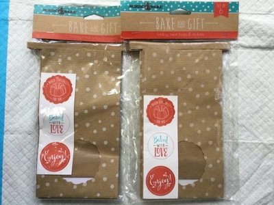 2 PAQUETES ARTÍCULOS NÓRDICOS PRODUCTOS PARA HORNEAR PLEGABLES TRATAR BOLSAS KRAFT FORRADAS DE PLÁSTICO CON PEGATINAS NUEVAS Foto 1 de 4