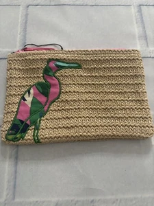 Vera Bradley Seashore Zip Pouch Tropical Paradise Pink Bird Seagull Straw Fabric - Picture 1 of 7