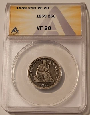 1859 Seated Liberty Quarter VF20 ANACS Toned - Image 1 of 4