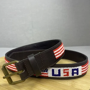 USA American Flag Beaded Leather Belt Patriotic Western Style - Picture 1 of 18