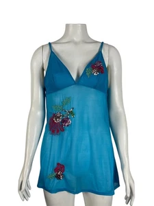 Vintage Y2K Victoria's Secret Mesh Babydoll Slip Nightgown Medium Blue Sequins - Picture 1 of 7