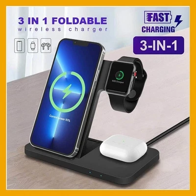 Wireless Charging Station 3 In 1 For Apple Watch Air Pods iPhone 16 15 14 13 12 - Image 1 of 4