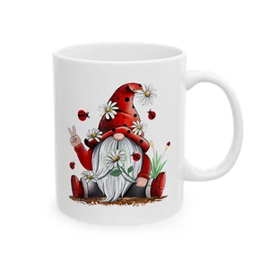 Ladybug Gnome Mug Peace Hippie Garden Floral Boho Retro Gift Coffee Tea Cup - Picture 1 of 7
