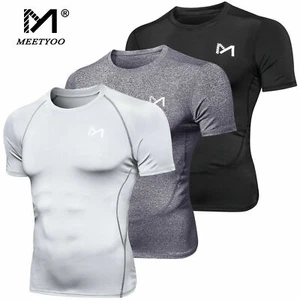 Men's Compression Base Layer T-Shirt Gym Fitness Bodybuilding Short Sleeve Tops - Picture 1 of 15